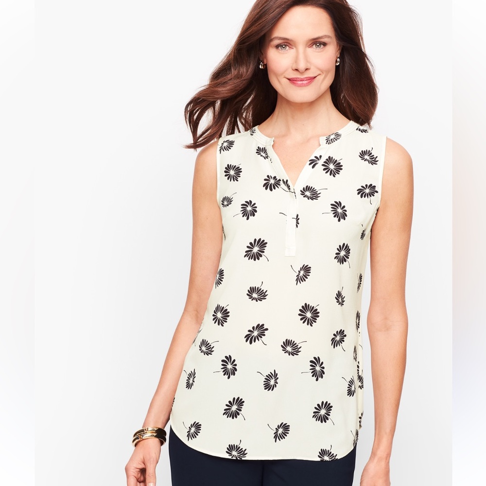 Talbots Black and Cream Floral Blouse